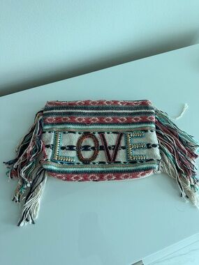 LOVE Embroidered Fringe Clutch in Multi-Color